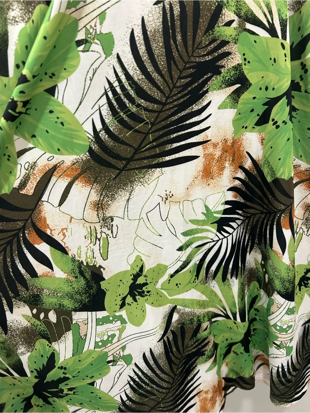 Claudia Richard White Maxi Skirt with Green & Black Tropical Print